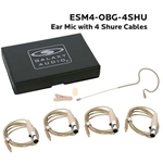 Galaxy Audio ESM4-OBG-4SHU, Single ear headset, beige, wired for most Shure models, 4 cables included
