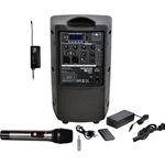 Galaxy Audio TQ8X-GTU-H0P5A0, 8" woofer, 150 watts, 1 receiver, 1 handheld transmitter, battery powered,