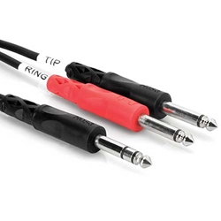 Hosa STP-202, Insert Cable, 1/4 in TRS to Dual 1/4 in TS, 2 m