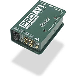 Radial ProAV1, Passive DI for AV with stereo-to-mono mix, RCA, 35mm and XLR inputs